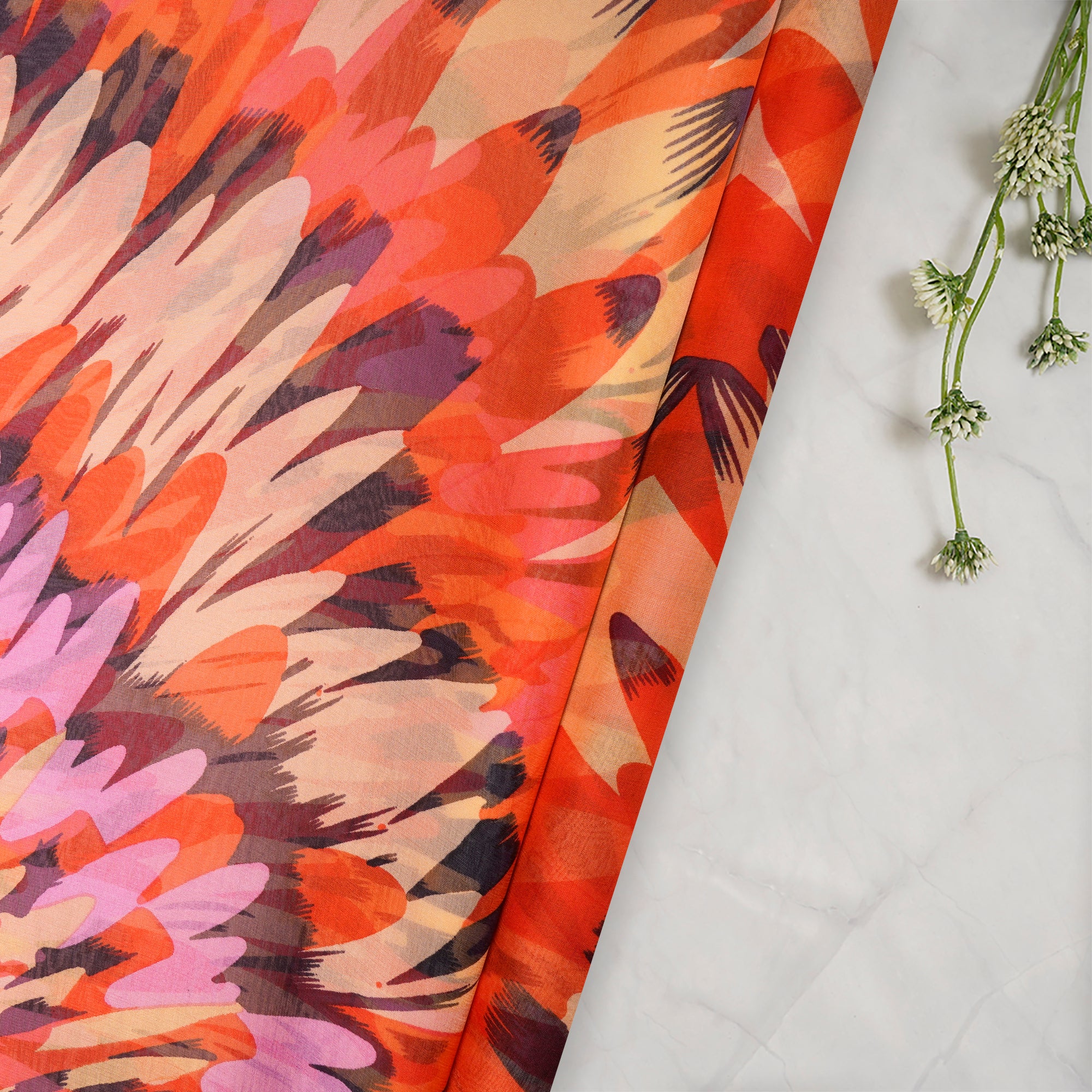 Buy Orange Animated Pattern Digital Print Imported Flat Chiffon Silk Fabric  (54 Width) 11039/9