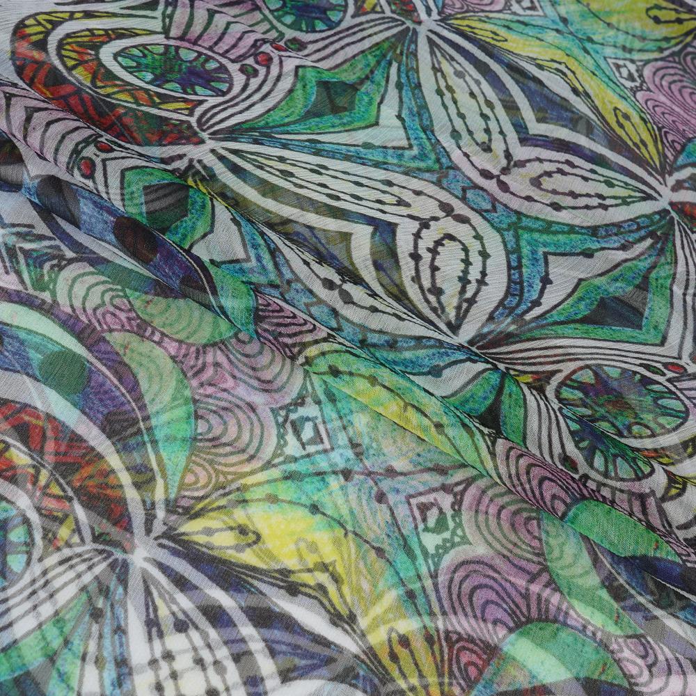 (Pre Cut 2 Mtr Piece) Multi Color Printed Chiffon Silk Fabric