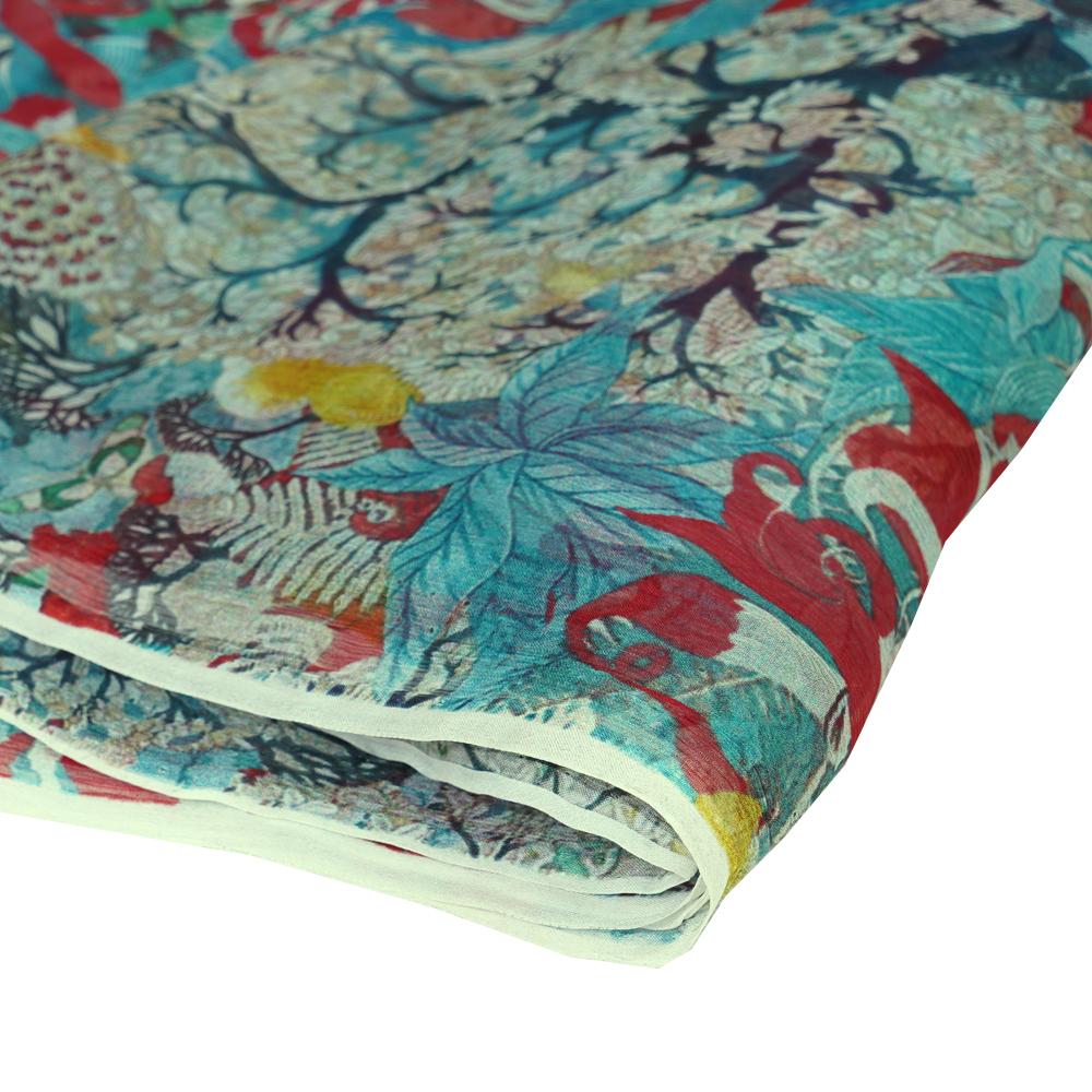 (Pre Cut 2 Mtr Piece) Multi Color Printed Chiffon Silk Fabric