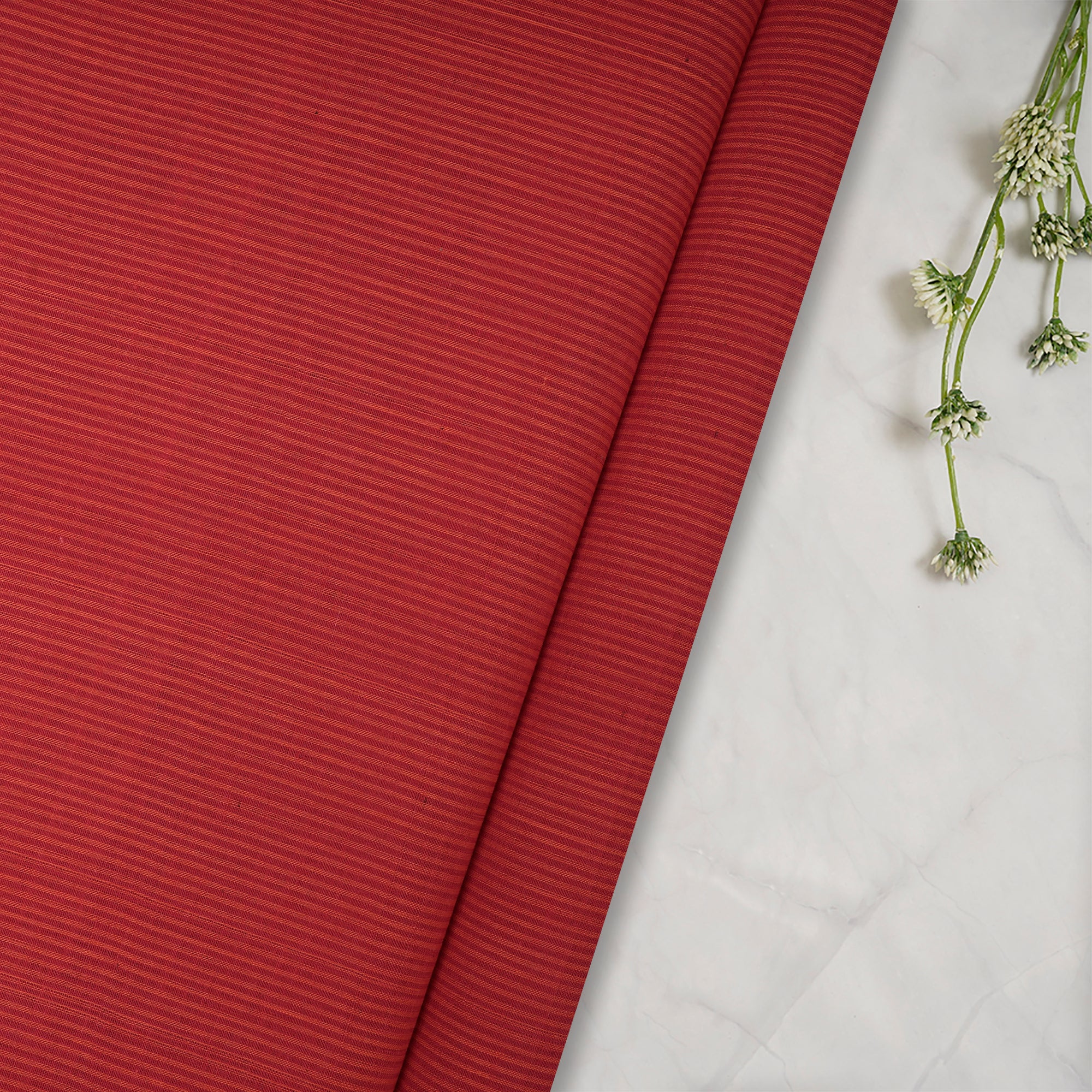 (Pre-Cut 1.50 Mtr ) Orange-Red Color Mangalgiri Cotton Fabric