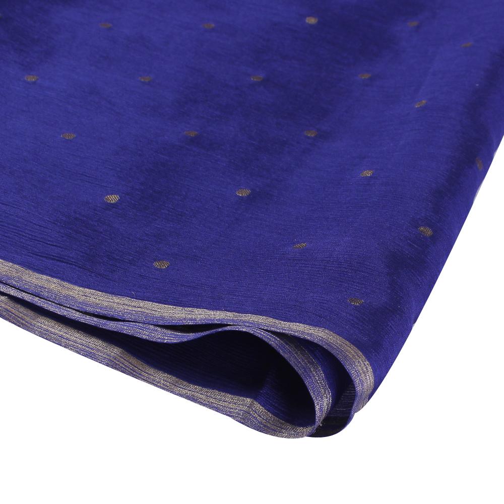 (Pre Cut 2.20 Mtr Piece) Blue-Golden Color Handwoven Brocade Fabric