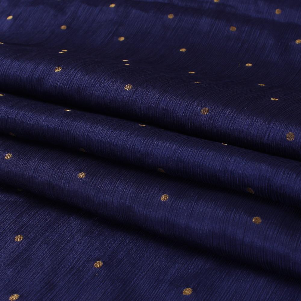 (Pre Cut 2.20 Mtr Piece) Blue-Golden Color Handwoven Brocade Fabric