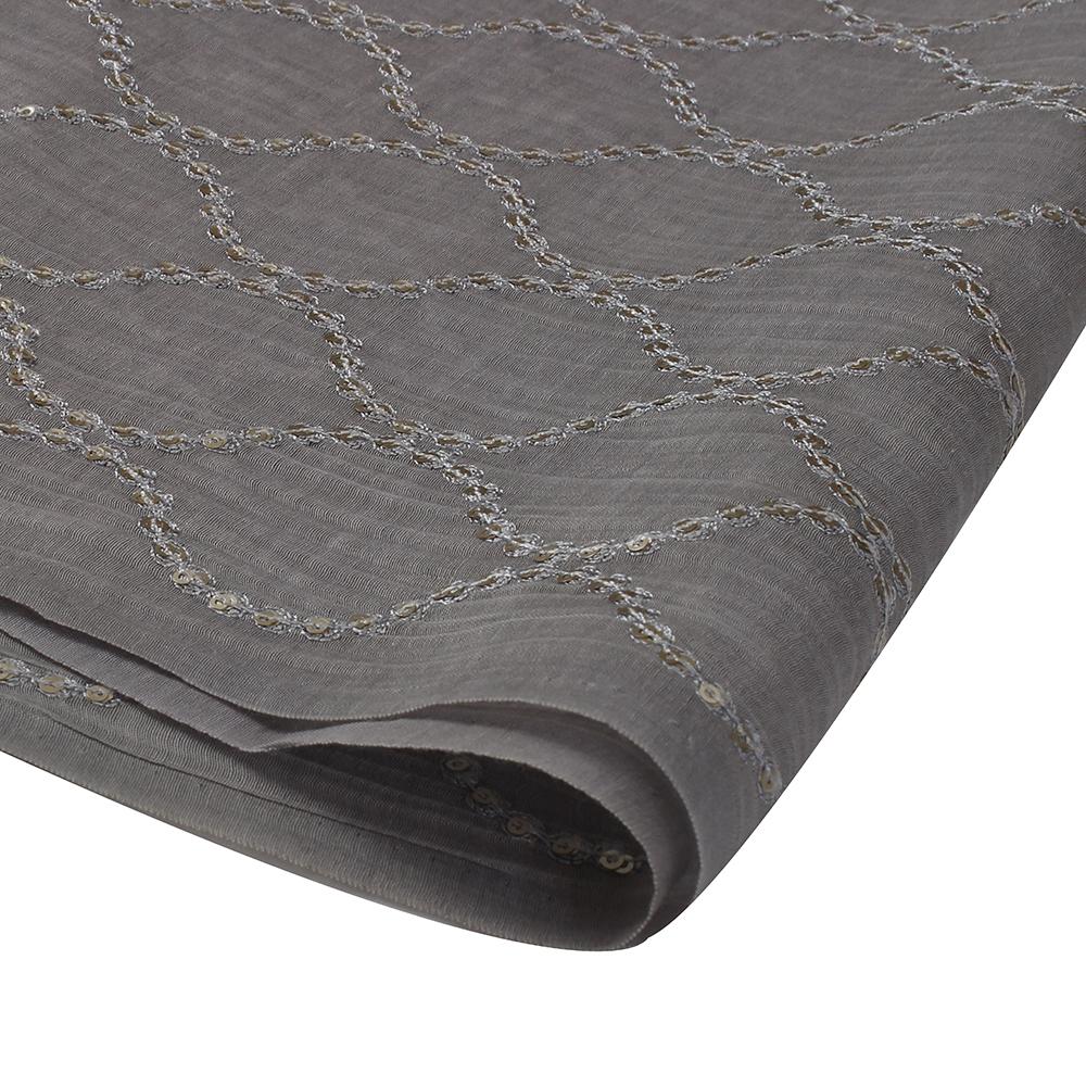 (Pre Cut 2.45 Mtr Piece) Grey Color Embroidered Pure Chanderi Fabric