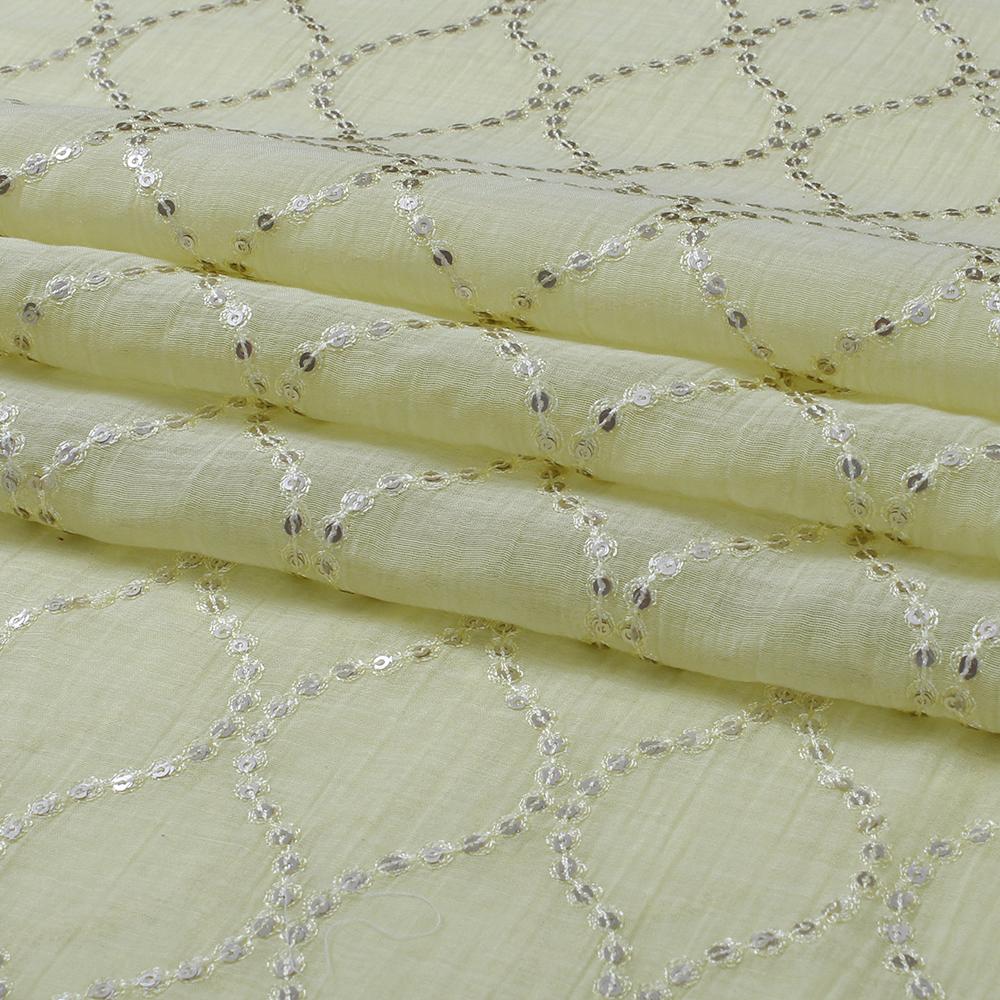 (Pre Cut 2.45 Mtr Piece) Lemon Yellow Color Embroidered Pure Chanderi Fabric