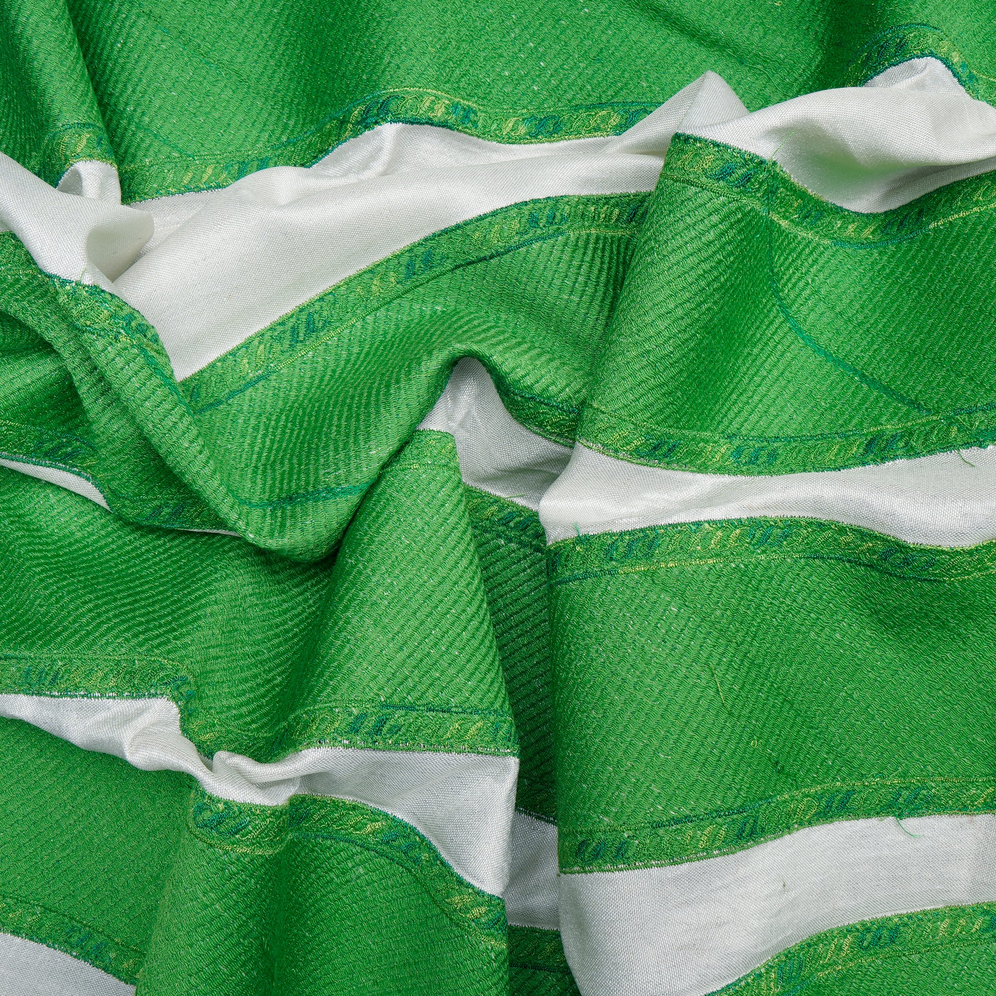 (Pre Cut 1 Mtr Piece) Green Color Embroidered Polyester Fabric