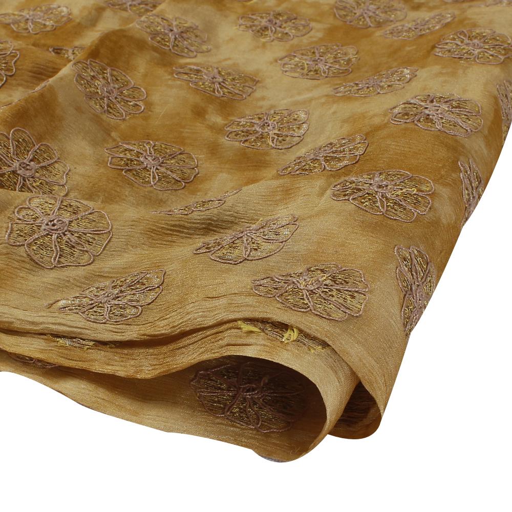 (Pre Cut 1.65 Mtr Piece) Tuscan Sun Color Embroidered Chiffon Silk Fabric