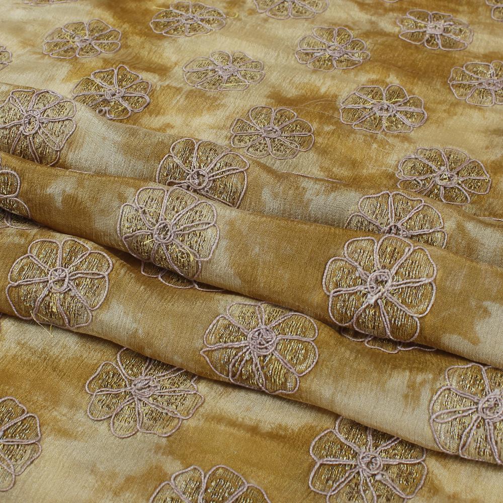 (Pre Cut 1.65 Mtr Piece) Tuscan Sun Color Embroidered Chiffon Silk Fabric