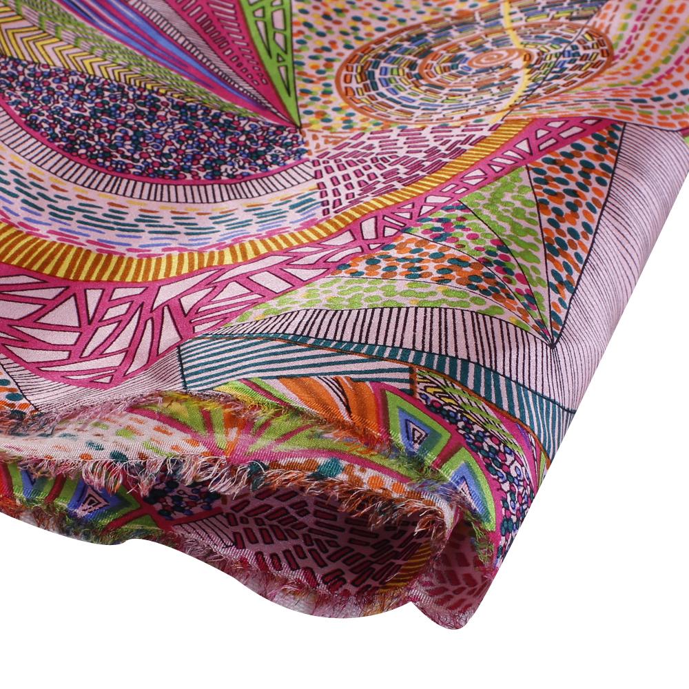 (Pre Cut 2.50 Mtr Piece) Multi Color Printed Poly Satin Fabric