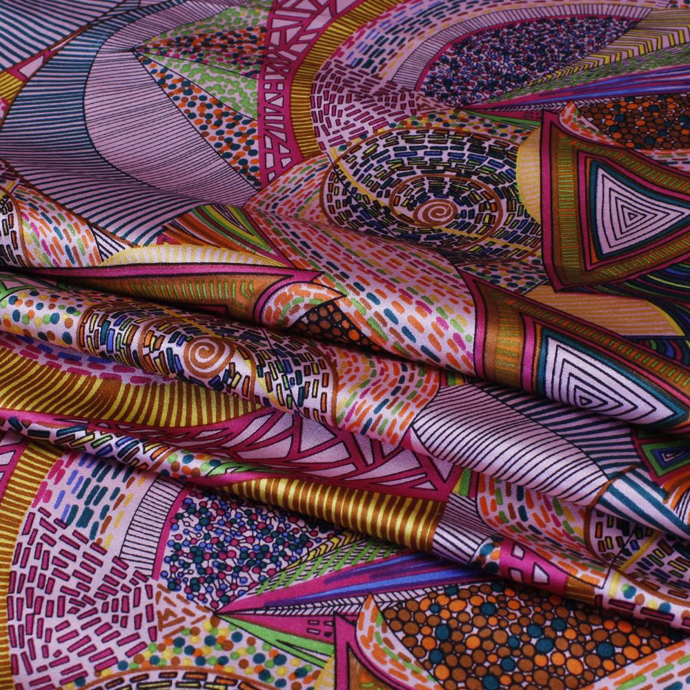 (Pre Cut 2.50 Mtr Piece) Multi Color Printed Poly Satin Fabric
