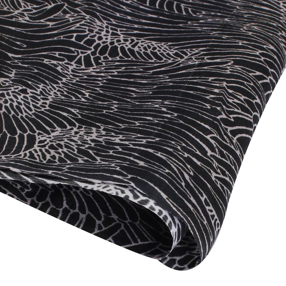 (Pre Cut 3 Mtr Piece) Black Color Digital Printed Dupion Silk Fabric