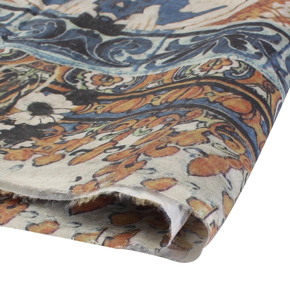 (Pre Cut 2.90 Mtr Piece) Multi Color Printed Linen Fabric