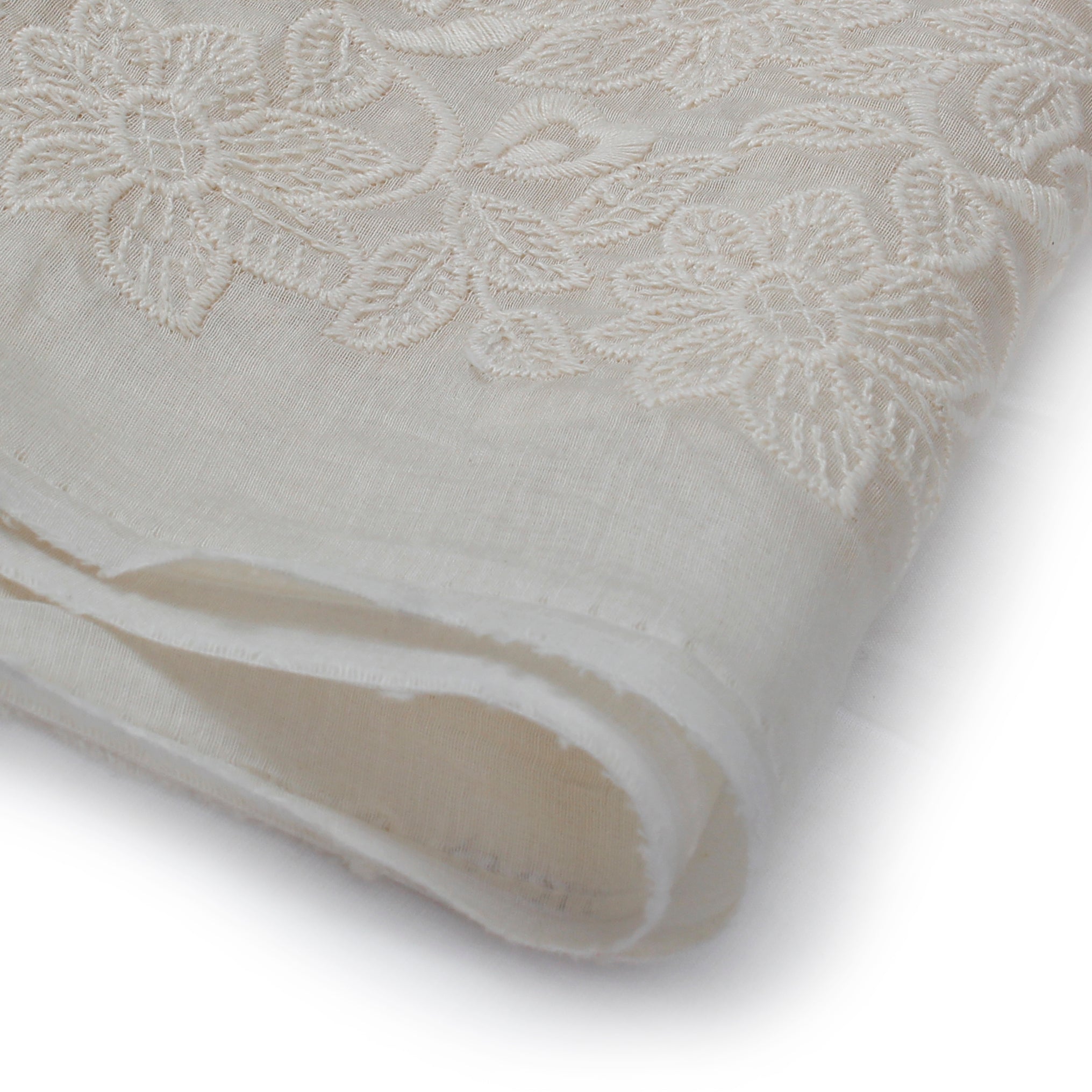 (Pre Cut 1.35 Mtr Piece) White Color Embroidered Pure Chanderi Fabric