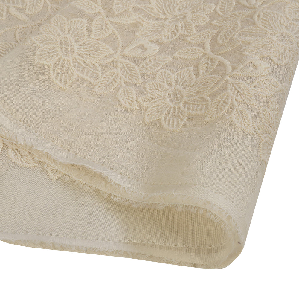 (Pre Cut 1.40 Mtr Piece) White Color Embroidered Pure Chanderi Fabric