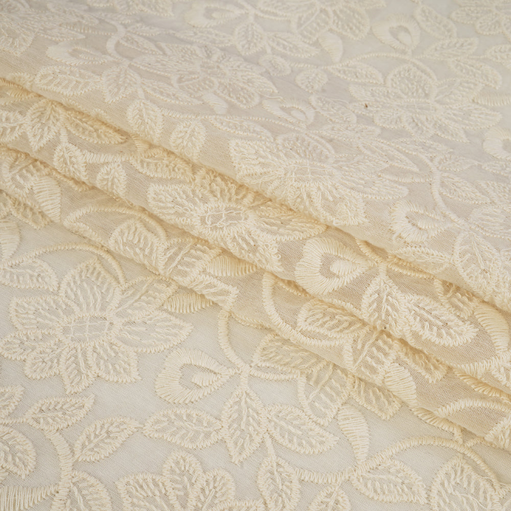 (Pre Cut 1.40 Mtr Piece) White Color Embroidered Pure Chanderi Fabric
