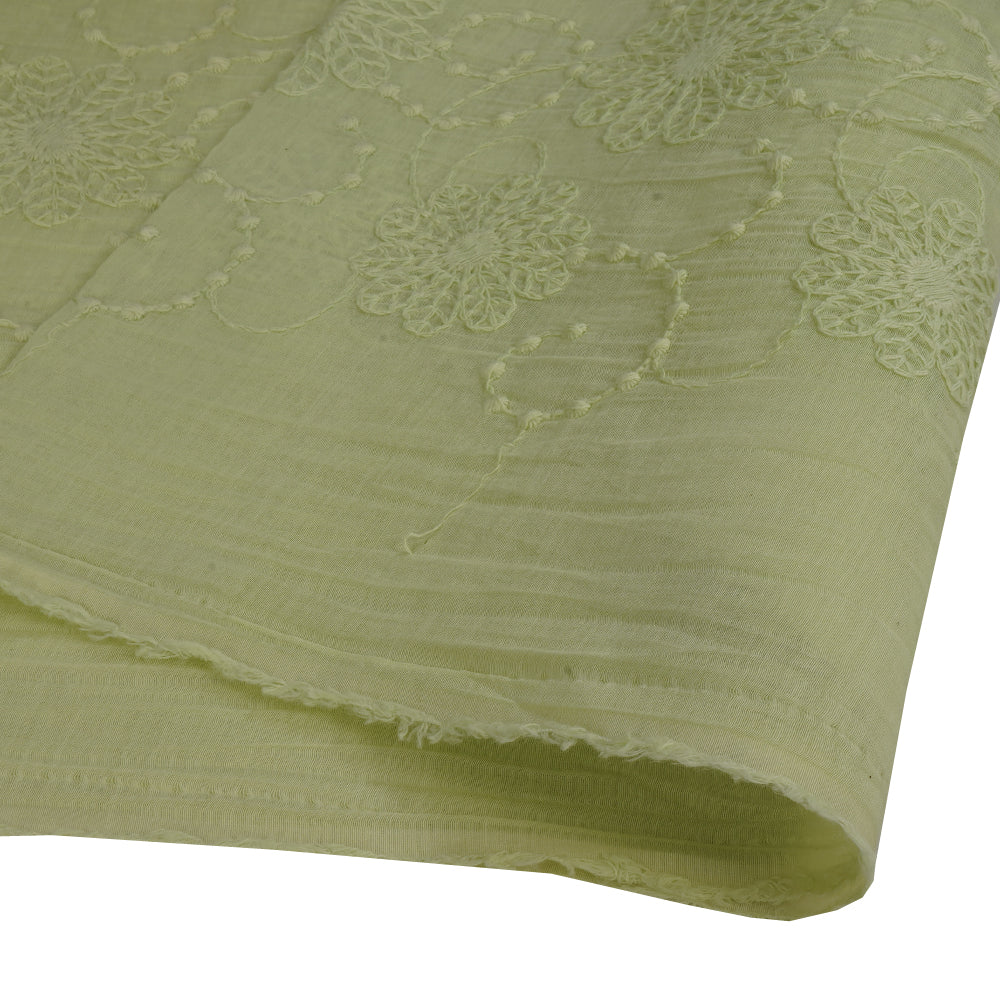 (Pre Cut 1.60 Mtr Piece) Lime Color Embroidered Pure Chanderi Fabric