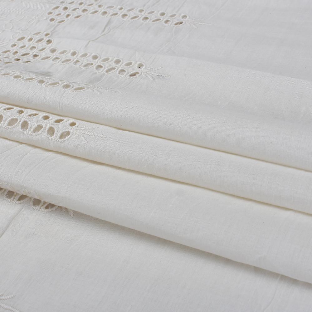 (Pre Cut 1.65 Mtr Piece) White Color Embroidered Cotton Cambric Fabric