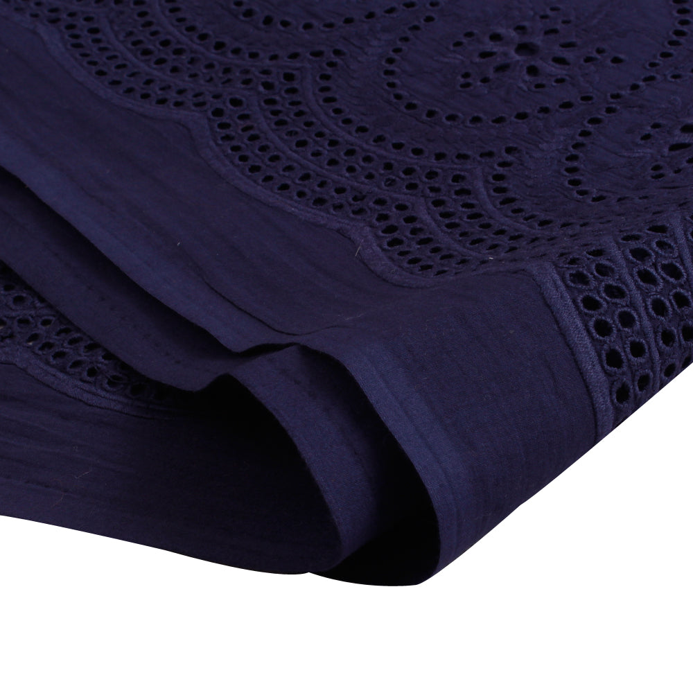 (Pre Cut 2 Mtr Piece) Blue Color Embroidered Cotton Cambric Fabric
