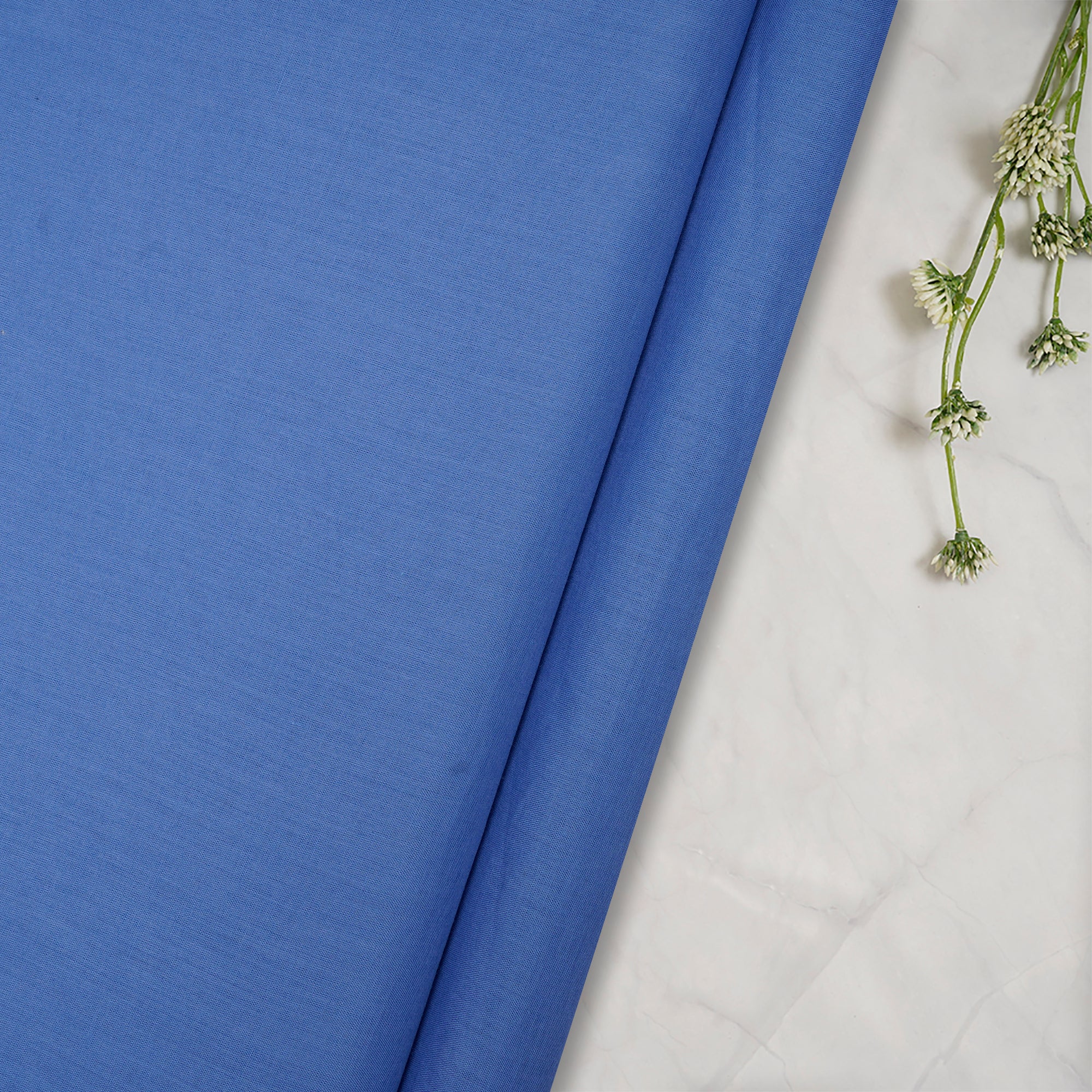 (Pre-Cut 5.00 Mtr) Blue Color Cotton Voile Fabric