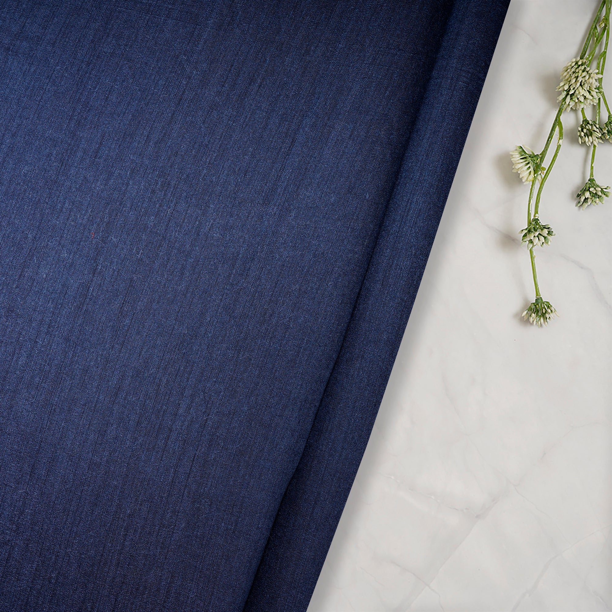 (Pre Cut 1.50 Mtr )Blue Plain Muga Silk Fabric