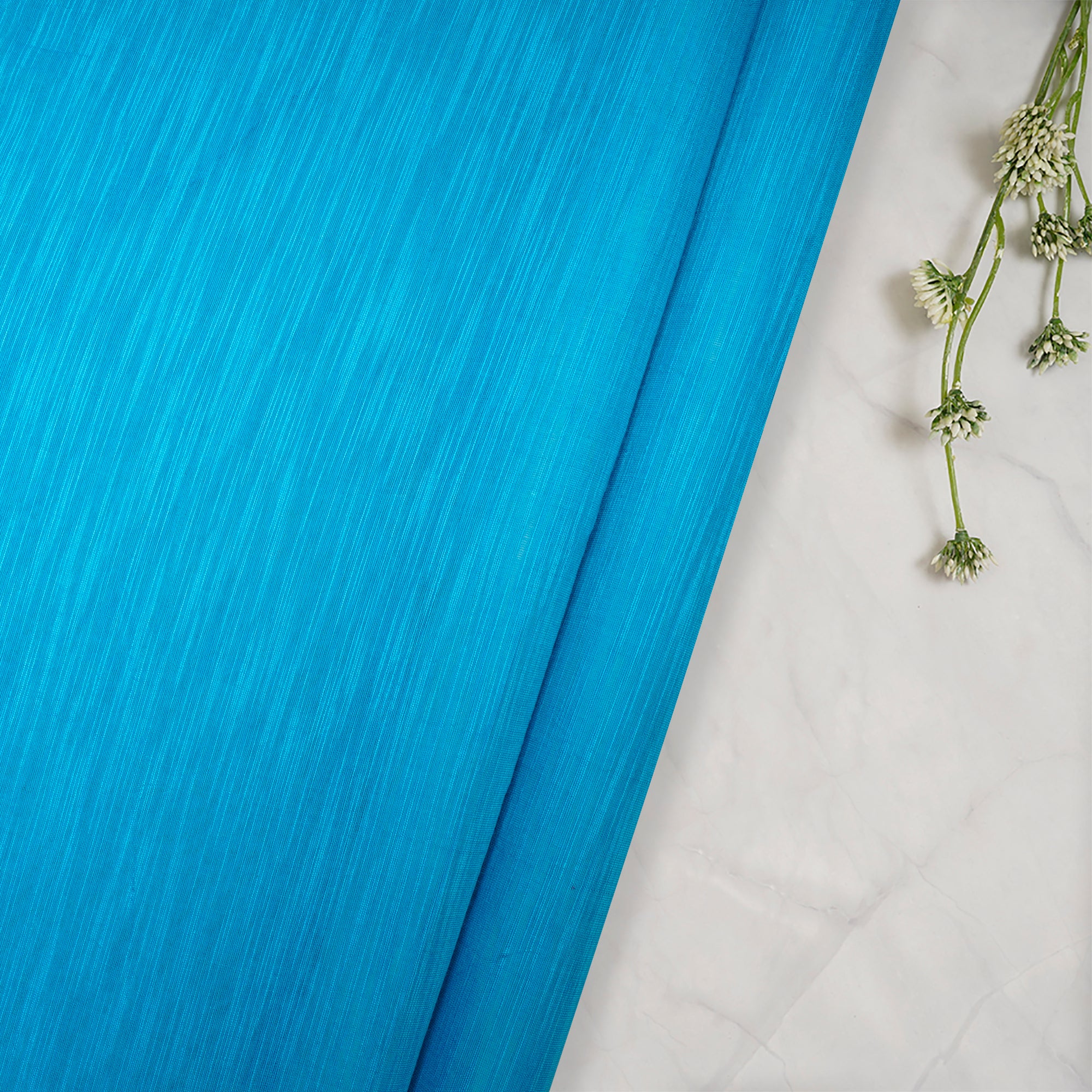 (Pre Cut 1.60 Mtr )Azure Blue Color Slub Chanderi Fabric