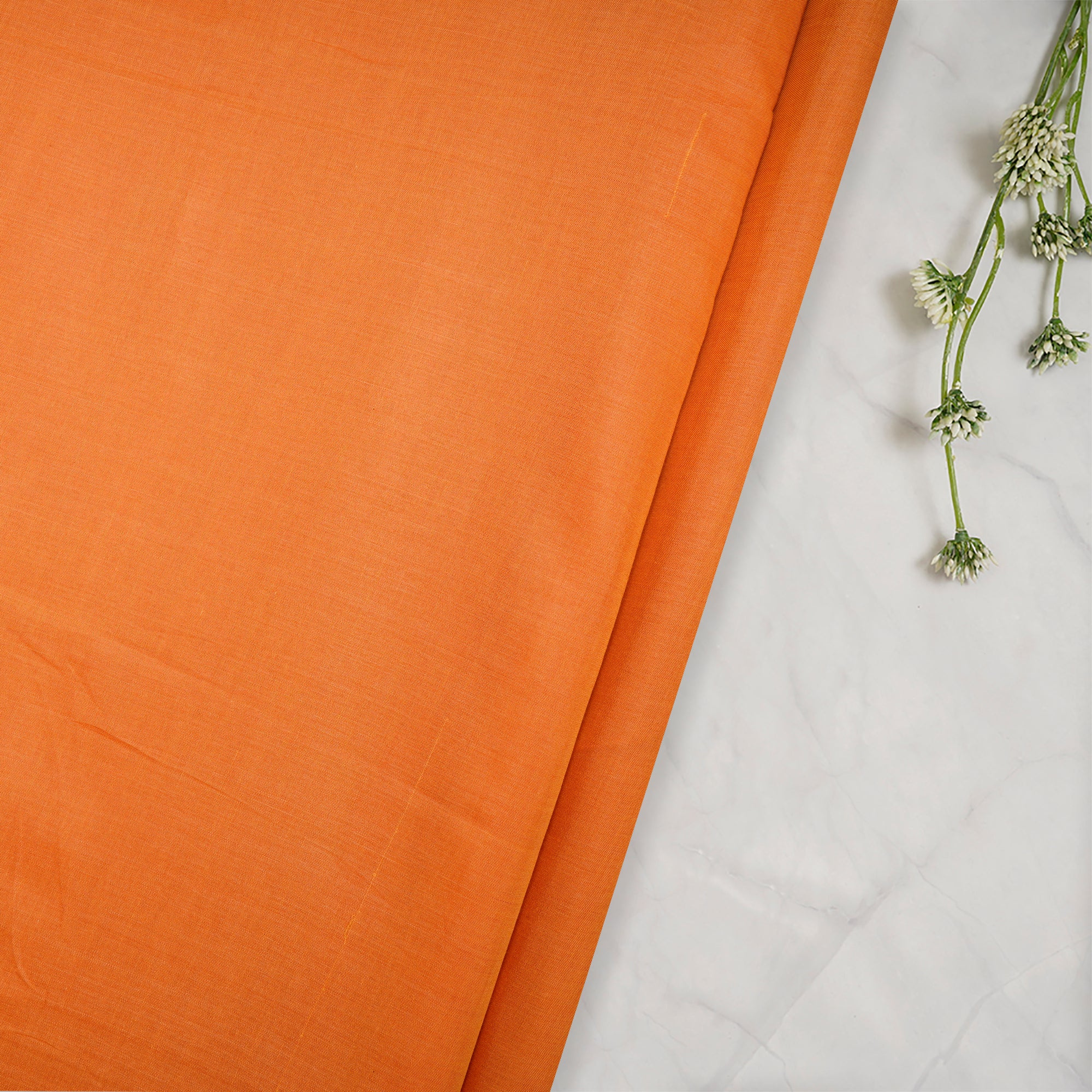(Pre Cut 1.85 Mtr Piece) Orange Color Tussar Chanderi Fabric