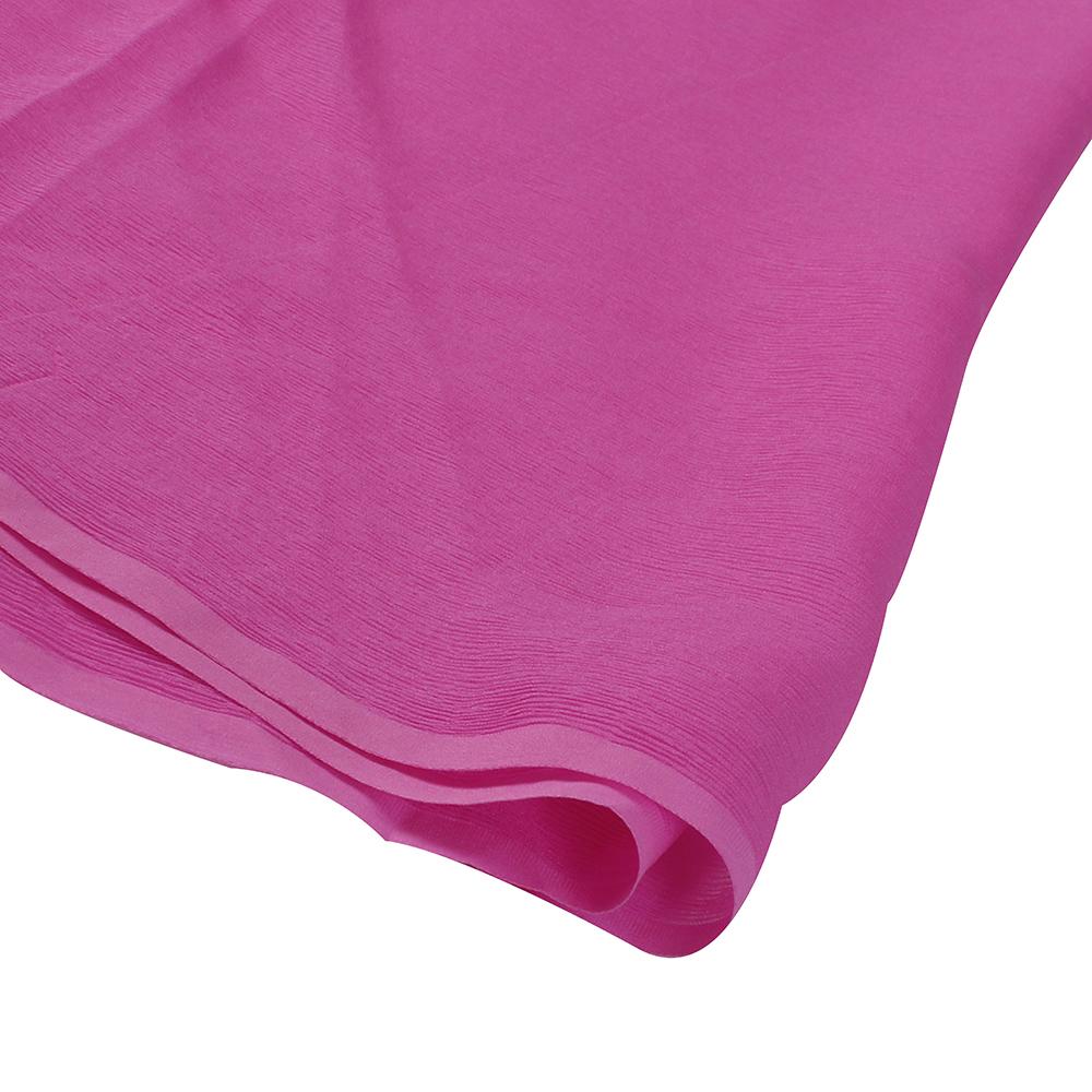 (Pre Cut 2.50 Mtr Piece) Fluorescent Pink Color Chiffon Silk  Fabric