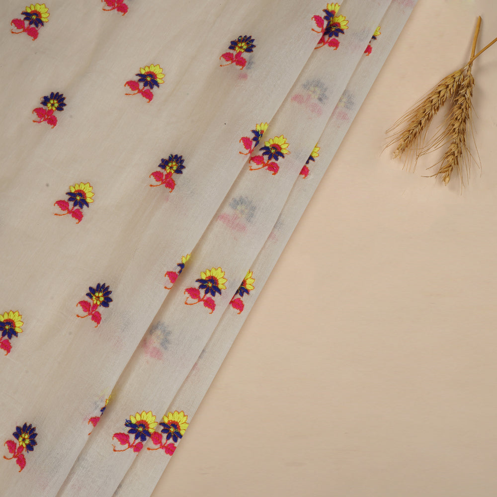 (Pre Cut 1.70 Mtr Piece) Off White Color Embroidered Pure Chanderi Fabric