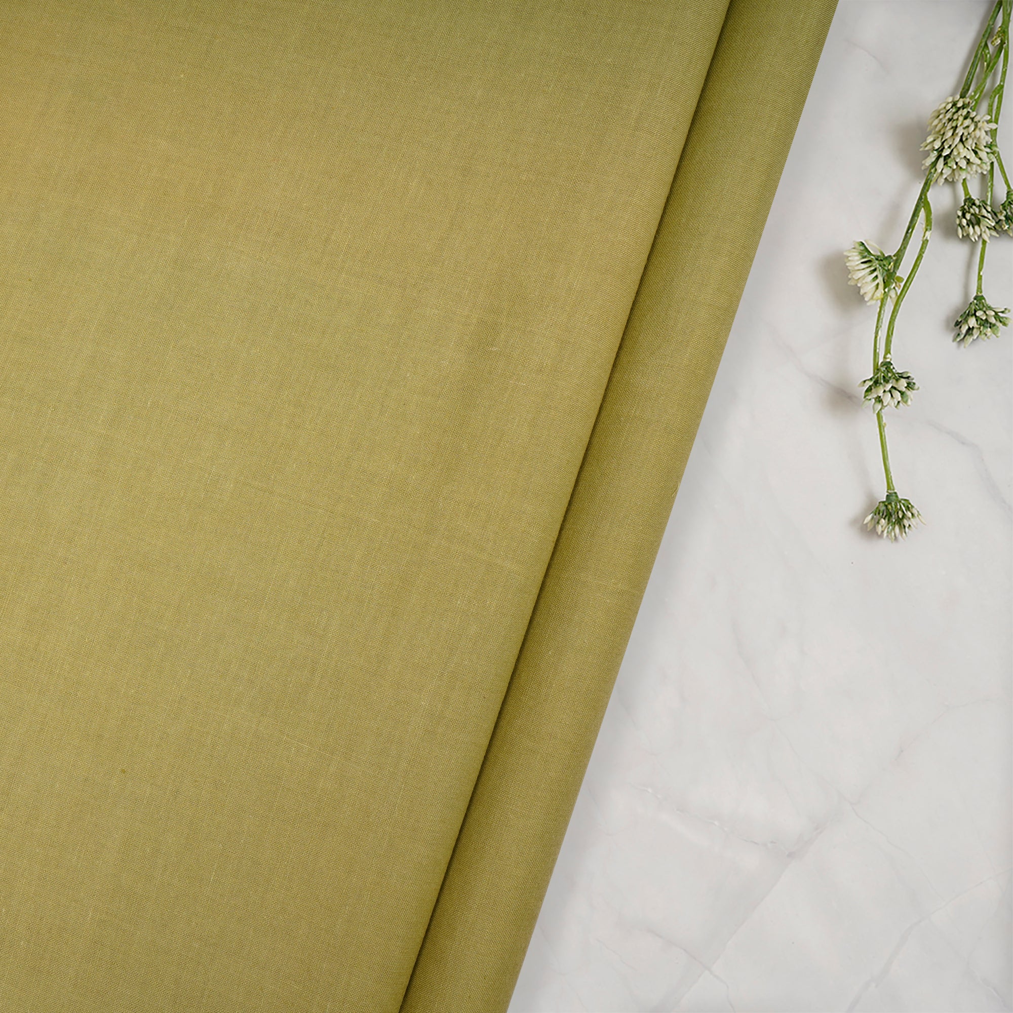(Pre Cut 1.80 Mtr )Green Handwoven Handspun Cotton Fabric
