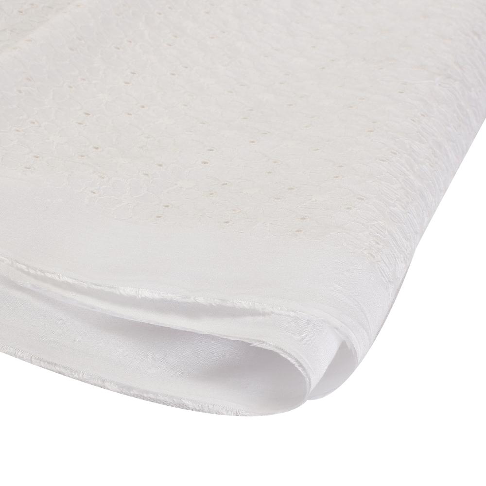(Pre Cut 1.10 Mtr Piece) White Color Embroidered Cotton Fabric