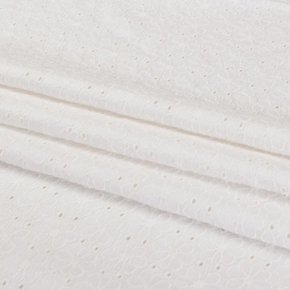 (Pre Cut 1.10 Mtr Piece) White Color Embroidered Cotton Fabric