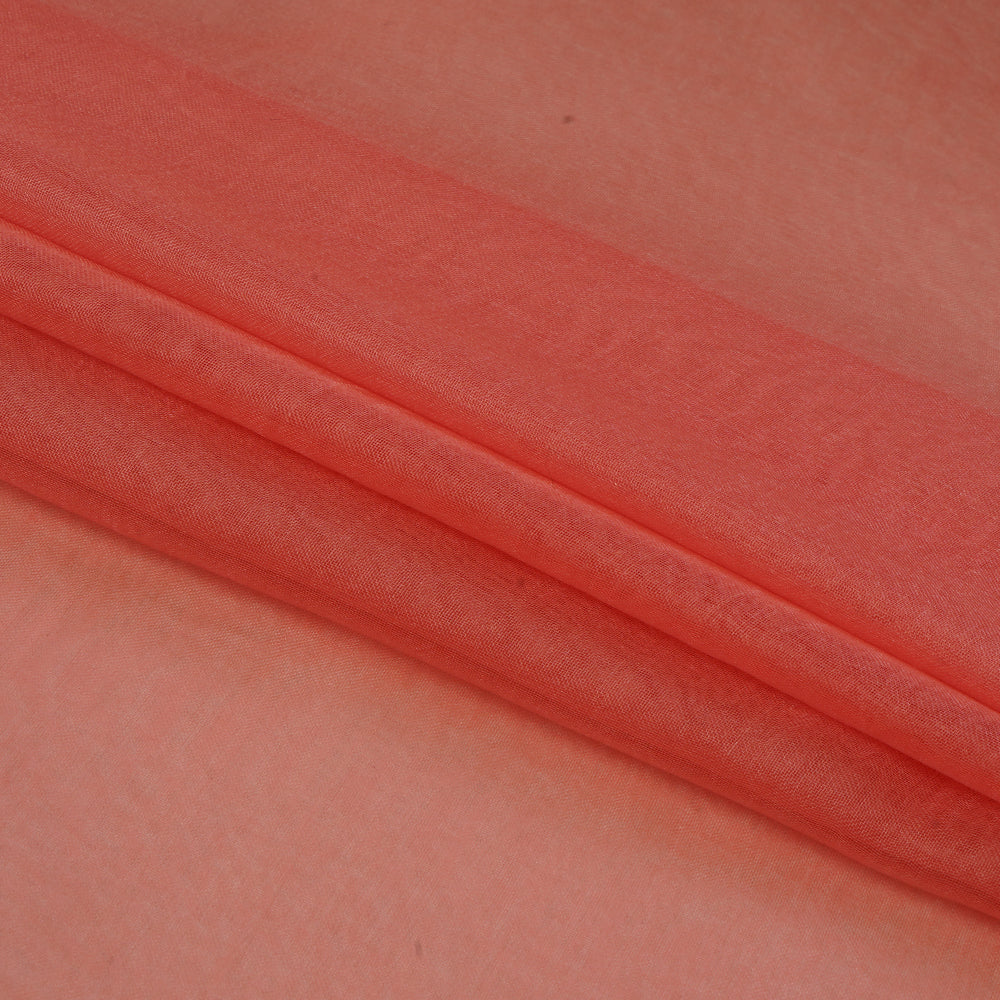 (Pre Cut 0.80 Mtr Piece) Coral Color Organza Silk Fabric