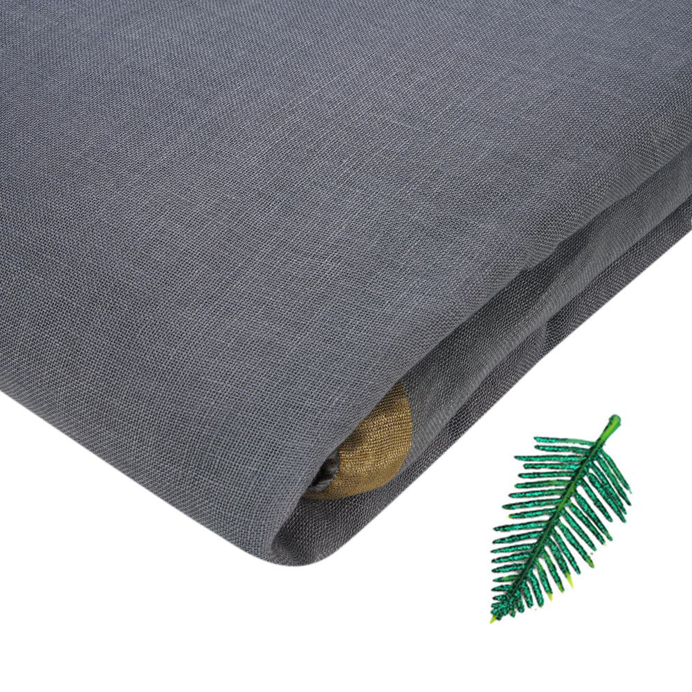 (Pre-Cut 1.50 Mtr ) Grey Color Gauze Linen Fabric