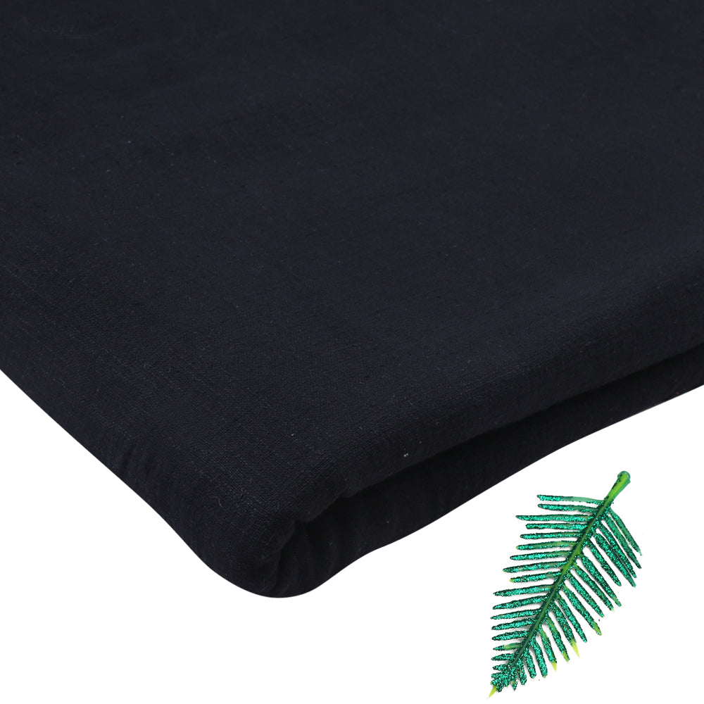 (Pre-Cut 1 Mtr) Black Color Cotton Viscose Slub Fabric