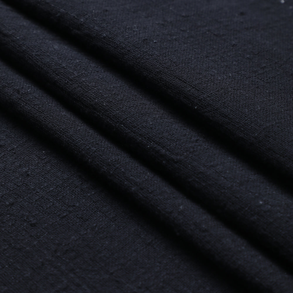 (Pre-Cut 1 Mtr) Black Color Cotton Viscose Slub Fabric