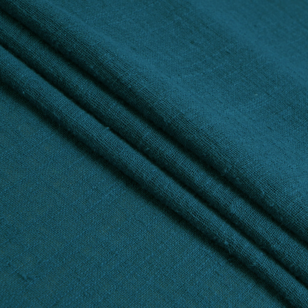 (Pre Cut 3.50 Mtr Piece) Teal Blue Color Mill Dyed Cotton Viscose Slub Fabric