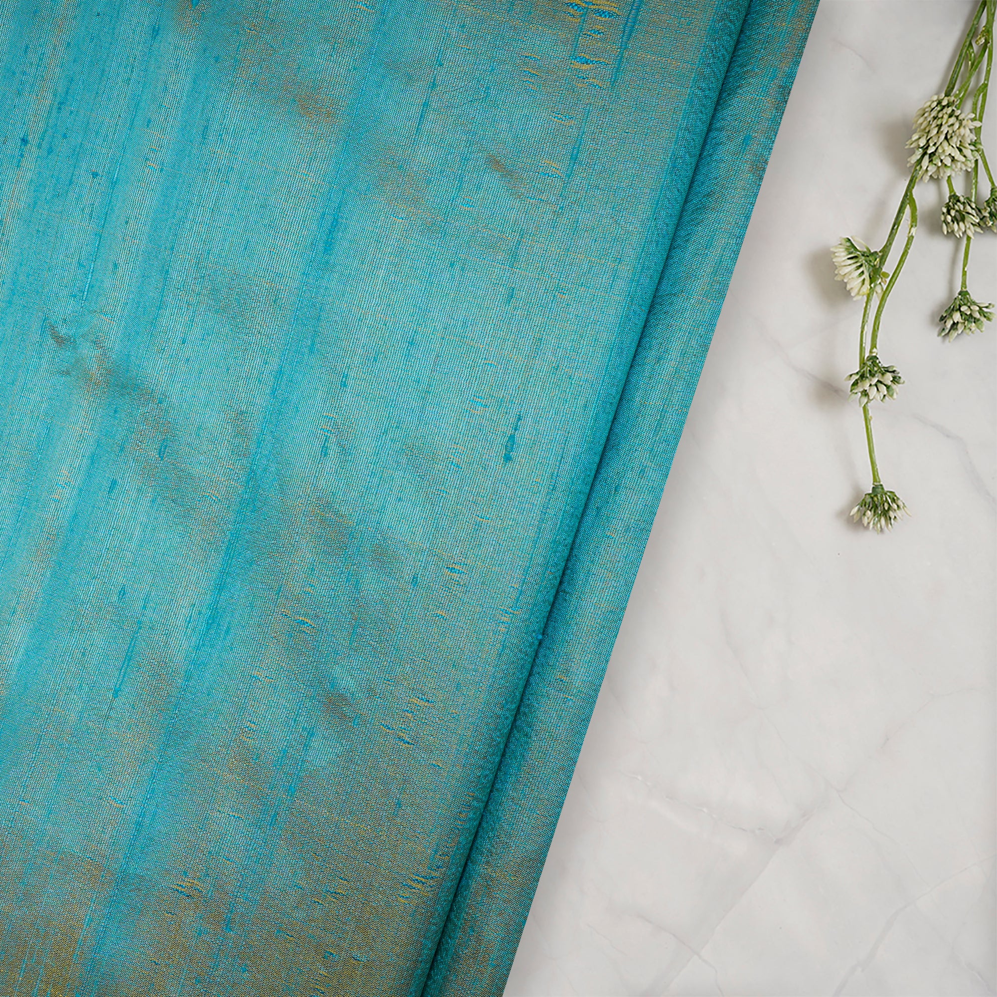 (Pre-Cut 1.00 Mtr) Turquoise Blended Dupion Silk Fabric
