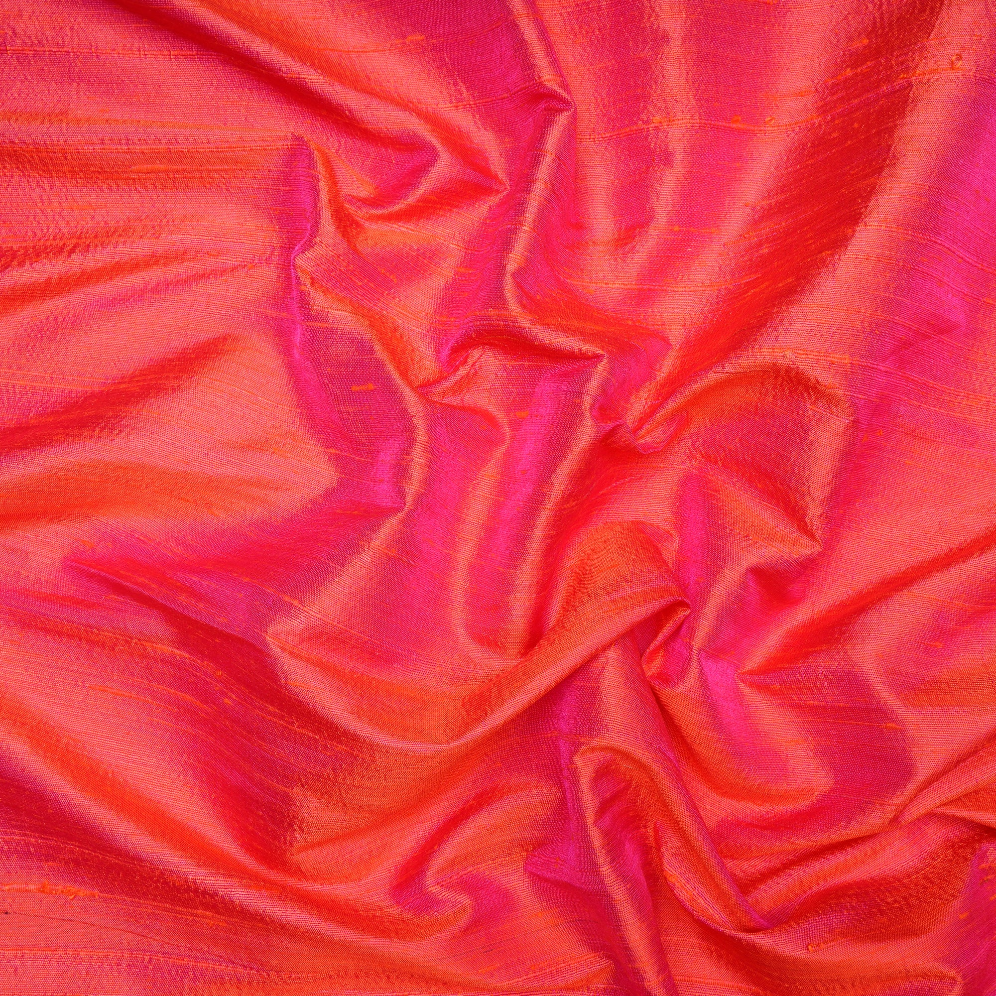 (Pre Cut 1.90 Mtr )Pink-Orange Dual Tone Blended Dupion Silk Fabric