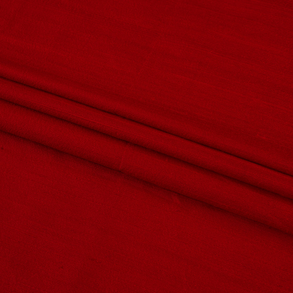 (Pre Cut 2.45 Mtr Piece) Red Color Dupion Silk Fabric