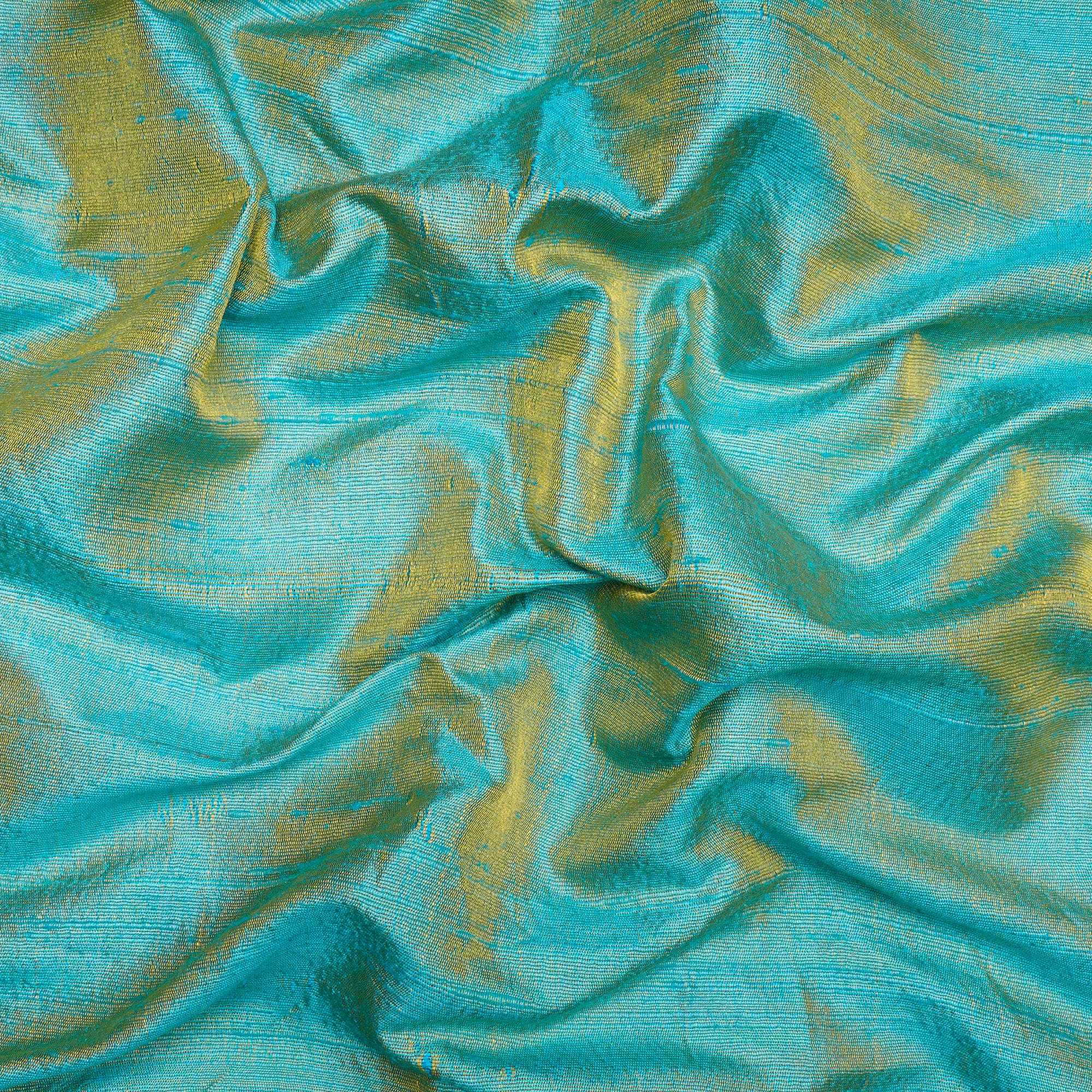 (Pre Cut 3.40Mtr )Blue-Yellow Dual Tone Blended Dupion Silk Fabric