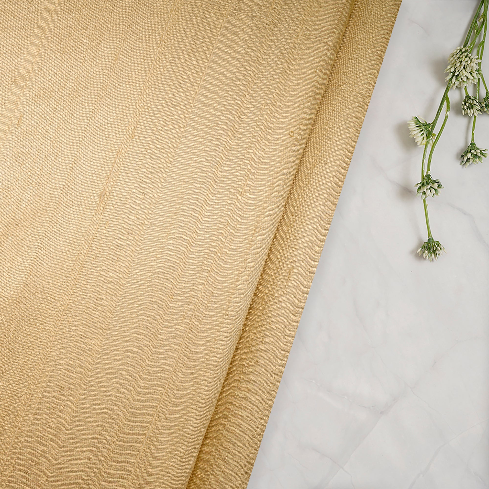 (Pre Cut 3.40 Mtr Piece) Golden Color Dupion Silk Fabric