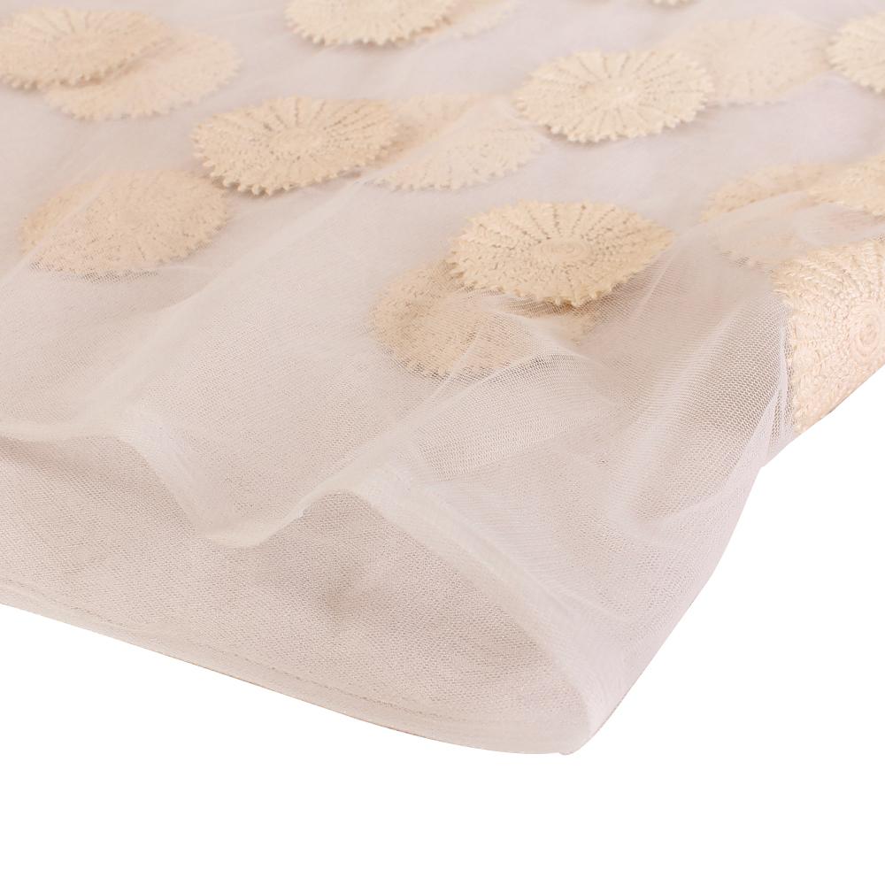 (Pre Cut 1.85 Mtr Piece) Off White Color Embroidered Nylon Net Fabric