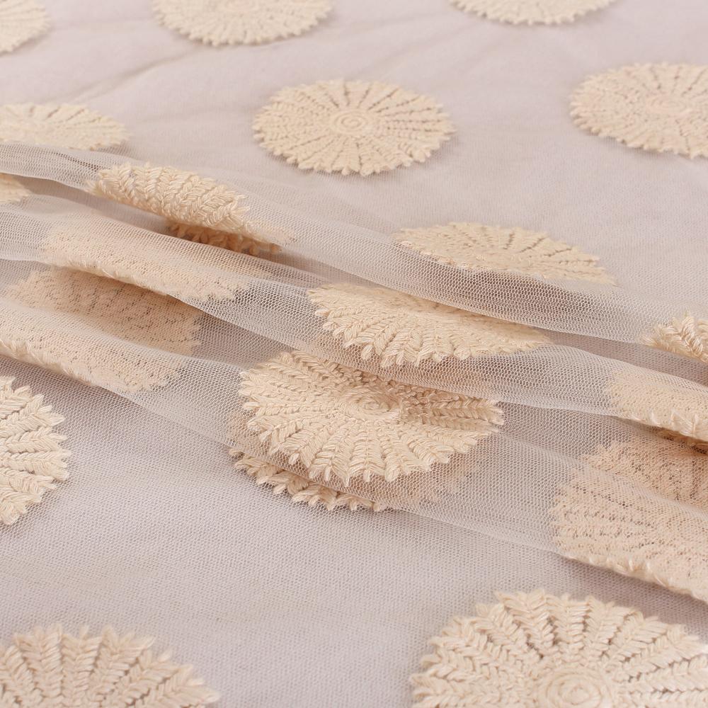 (Pre Cut 1.85 Mtr Piece) Off White Color Embroidered Nylon Net Fabric