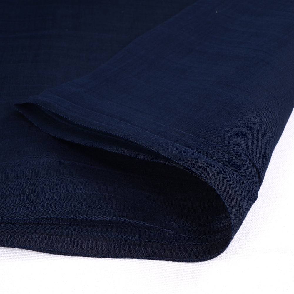 (Pre Cut 1.10 Mtr Piece) Navy Color Yarn Dyed Pure Chanderi Fabric