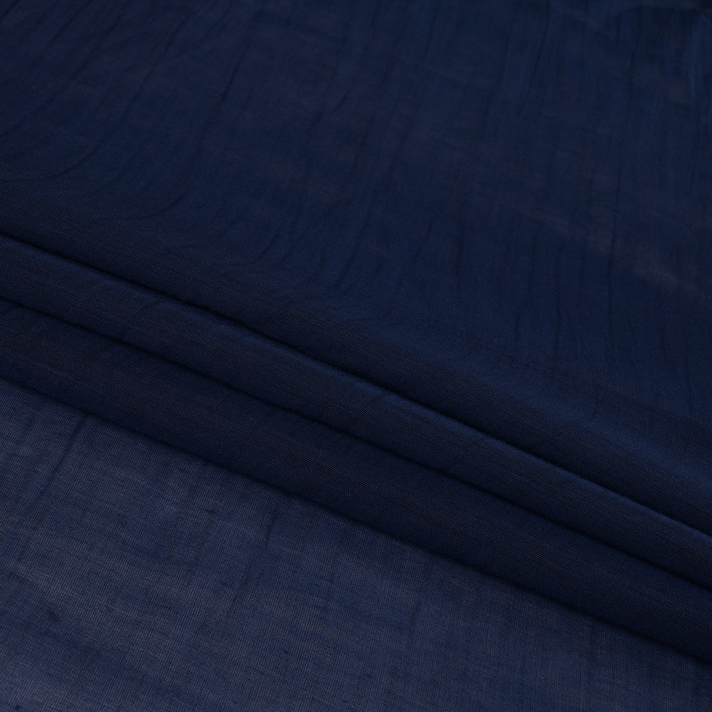 (Pre Cut 1.10 Mtr Piece) Navy Color Yarn Dyed Pure Chanderi Fabric