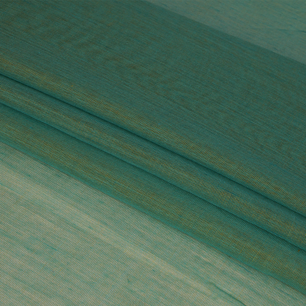 (Pre Cut 1.95 Mtr Piece) Green Color Yarn Dyed Pure Chanderi Fabric