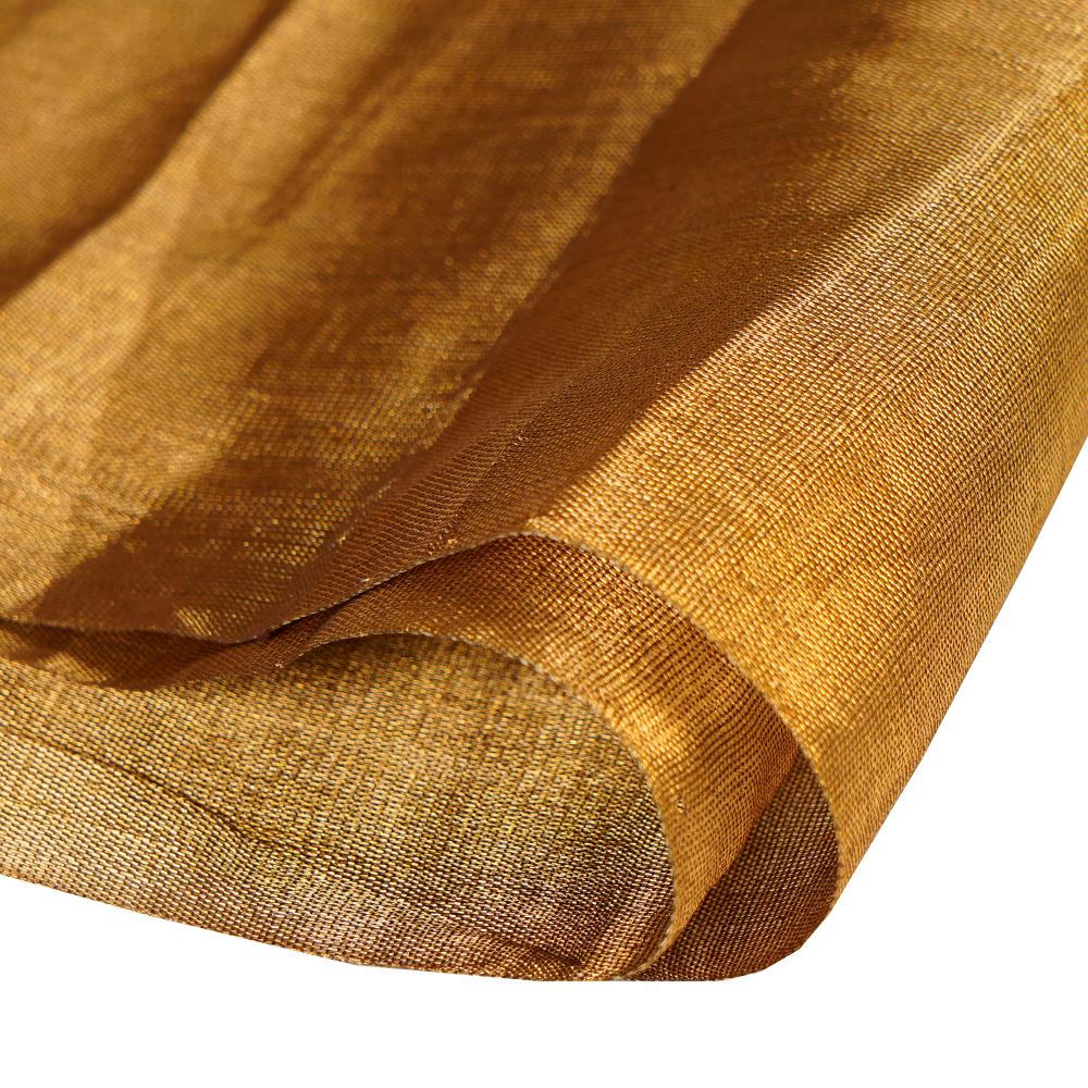 (Pre Cut 0.70 Mtr Piece) Antique Golden Color Handwoven Pure Tissue Fabric