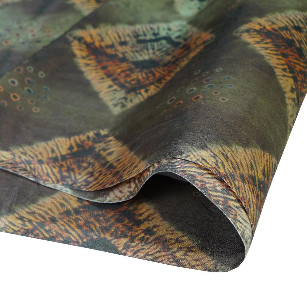 (Pre Cut 1 Mtr Piece) Seaweed Green Color Digital Printed Banglore Silk Fabric