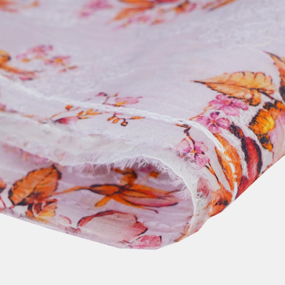 (Pre Cut 1.10 Mtr Piece) Light Pink Color Digital Printed Embroidered Pure Chanderi Fabric