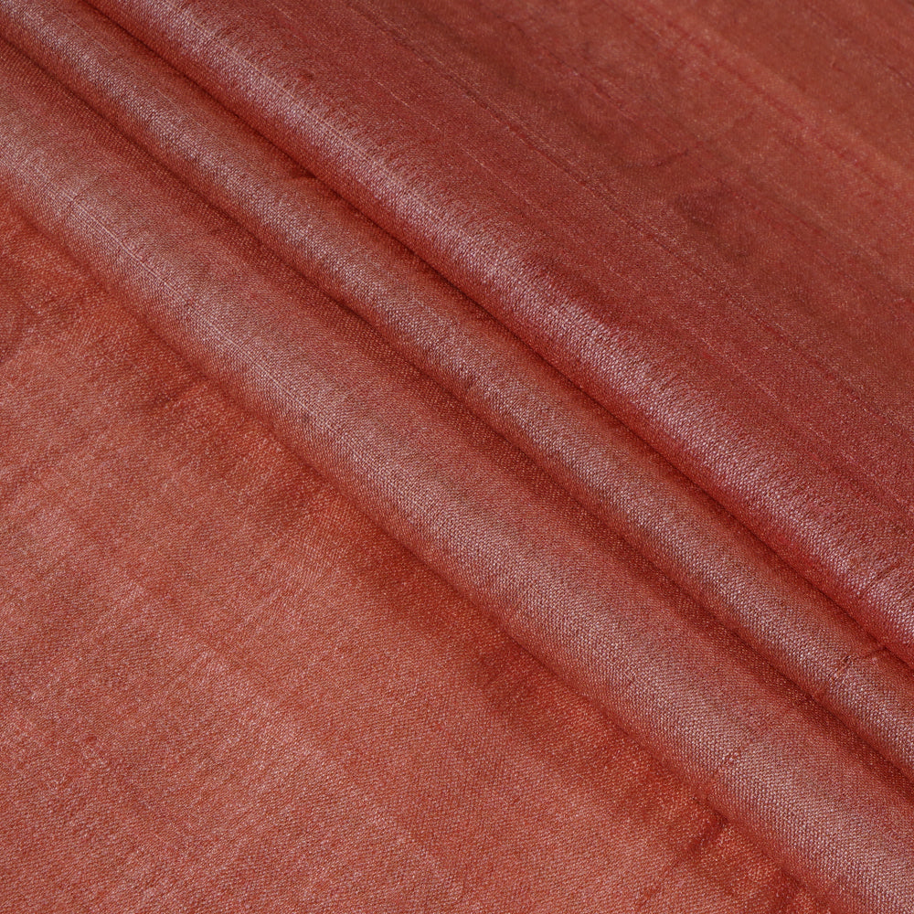 (Pre Cut 1 Mtr Piece) Coral Pink Color Desi Tussar Silk Fabric