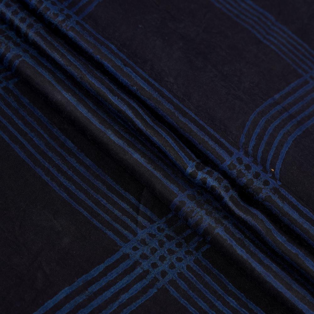 (Pre Cut 2 Mtr Piece) Black Color Handcrafted Ajrak Printed Mushroo Silk Fabric